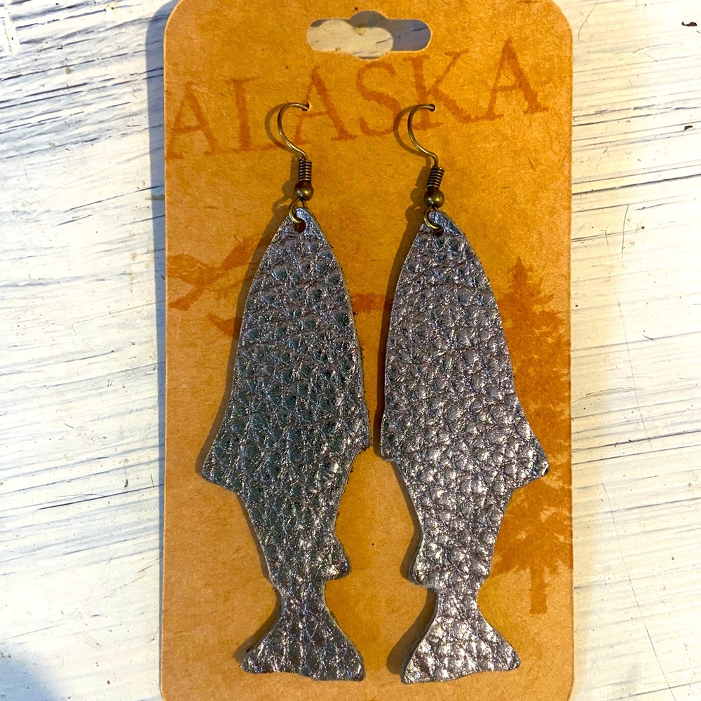 Beautiful handmade in Alaska Silver Salmon Earrings